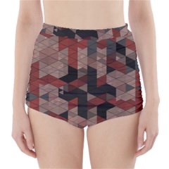 Auburn Grey And Tan Truchet Tiles High-waisted Bikini Bottoms by SpinnyChairDesigns