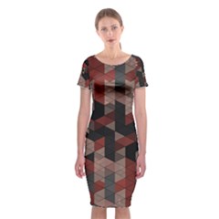 Auburn Grey And Tan Truchet Tiles Classic Short Sleeve Midi Dress by SpinnyChairDesigns