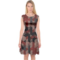 Auburn Grey And Tan Truchet Tiles Capsleeve Midi Dress by SpinnyChairDesigns