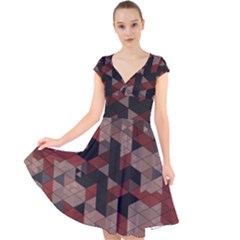 Auburn Grey And Tan Truchet Tiles Cap Sleeve Front Wrap Midi Dress by SpinnyChairDesigns