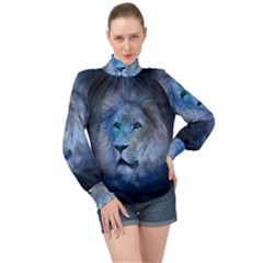 Astrology Zodiac Lion High Neck Long Sleeve Chiffon Top