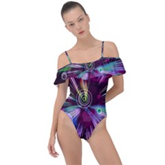 Fractal Circles Abstract Frill Detail One Piece Swimsuit