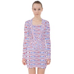 Nautical Digital Paper Nautical Boat V-neck Bodycon Long Sleeve Dress