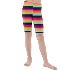 Contrast Rainbow Stripes Kids  Mid Length Swim Shorts by tmsartbazaar