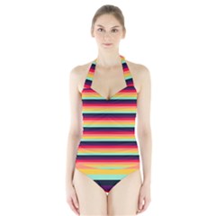 Contrast Rainbow Stripes Halter Swimsuit by tmsartbazaar