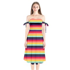 Contrast Rainbow Stripes Shoulder Tie Bardot Midi Dress by tmsartbazaar