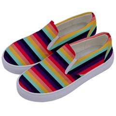 Contrast Rainbow Stripes Kids  Canvas Slip Ons by tmsartbazaar