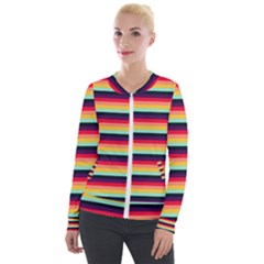 Contrast Rainbow Stripes Velour Zip Up Jacket by tmsartbazaar