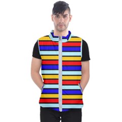 Red And Blue Contrast Yellow Stripes Men s Puffer Vest by tmsartbazaar