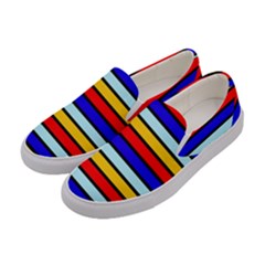Red And Blue Contrast Yellow Stripes Women s Canvas Slip Ons by tmsartbazaar