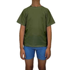 Army Green Solid Color Kids  Short Sleeve Swimwear by SpinnyChairDesigns