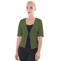 Army Green Solid Color Cropped Button Cardigan by SpinnyChairDesigns