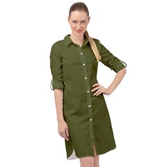 Army Green Solid Color Long Sleeve Mini Shirt Dress by SpinnyChairDesigns