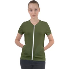 Army Green Solid Color Short Sleeve Zip Up Jacket by SpinnyChairDesigns