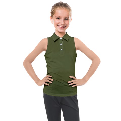 Army Green Solid Color Kids  Sleeveless Polo Tee by SpinnyChairDesigns