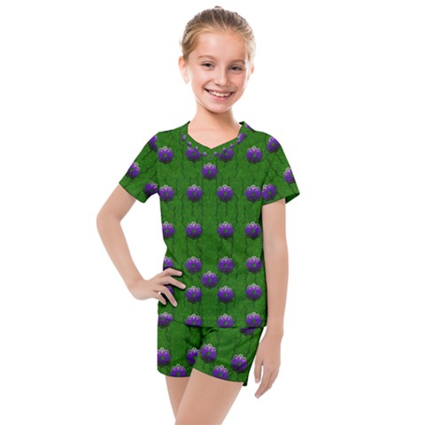 Power To The Big Flowers Festive Kids  Mesh Tee And Shorts Set by pepitasart