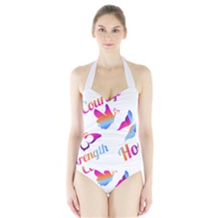 Strength Courage Hope Butterflies Halter Swimsuit by CHeartDesigns