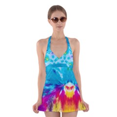 Tie Dye Pattern Halter Dress Swimsuit 