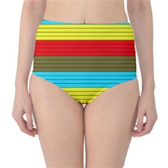Multicolor With Black Lines Classic High-waist Bikini Bottoms by tmsartbazaar