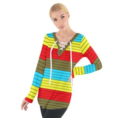 Multicolor With Black Lines Tie Up Tee by tmsartbazaar