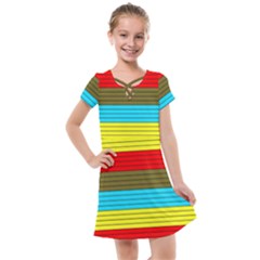 Multicolor With Black Lines Kids  Cross Web Dress by tmsartbazaar