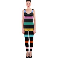 Colorful Mime Black Stripes One Piece Catsuit by tmsartbazaar