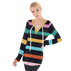 Colorful Mime Black Stripes Tie Up Tee