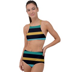 Colorful Mime Black Stripes High Waist Tankini Set by tmsartbazaar