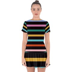 Colorful Mime Black Stripes Drop Hem Mini Chiffon Dress by tmsartbazaar