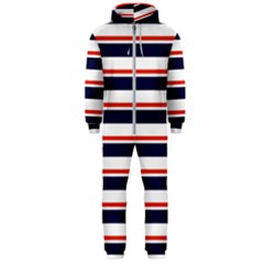 Red With Blue Stripes Hooded Jumpsuit (men)  by tmsartbazaar