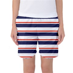 Red With Blue Stripes Women s Basketball Shorts by tmsartbazaar