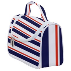 Red With Blue Stripes Satchel Handbag by tmsartbazaar