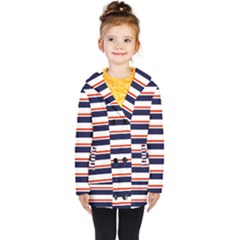 Red With Blue Stripes Kids  Double Breasted Button Coat by tmsartbazaar