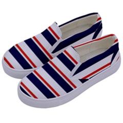 Red With Blue Stripes Kids  Canvas Slip Ons by tmsartbazaar