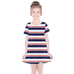 Red With Blue Stripes Kids  Simple Cotton Dress by tmsartbazaar