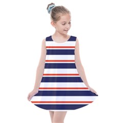 Red With Blue Stripes Kids  Summer Dress by tmsartbazaar