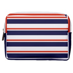 Red With Blue Stripes Make Up Pouch (medium) by tmsartbazaar
