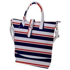 Red With Blue Stripes Buckle Top Tote Bag by tmsartbazaar