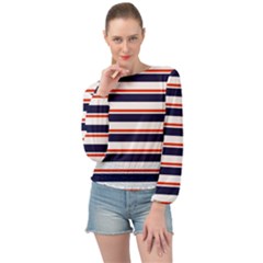 Red With Blue Stripes Banded Bottom Chiffon Top by tmsartbazaar