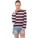 Red With Blue Stripes Banded Bottom Chiffon Top View1