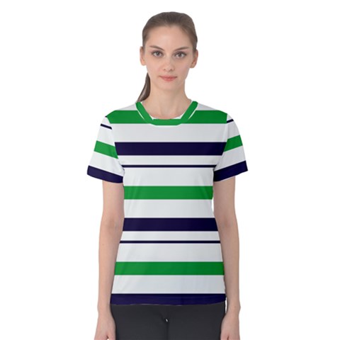 Green With Blue Stripes Women s Cotton Tee by tmsartbazaar