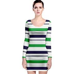 Green With Blue Stripes Long Sleeve Bodycon Dress by tmsartbazaar