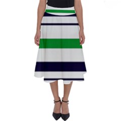 Green With Blue Stripes Perfect Length Midi Skirt by tmsartbazaar