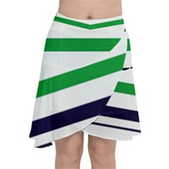 Green With Blue Stripes Chiffon Wrap Front Skirt by tmsartbazaar