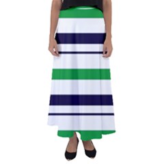 Green With Blue Stripes Flared Maxi Skirt by tmsartbazaar