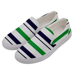 Green With Blue Stripes Men s Canvas Slip Ons by tmsartbazaar