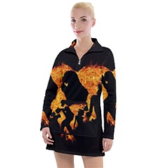 Shadow Heart Love Flame Girl Sexy Pose Women s Long Sleeve Casual Dress by HermanTelo