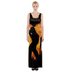 Shadow Heart Love Flame Girl Sexy Pose Thigh Split Maxi Dress by HermanTelo