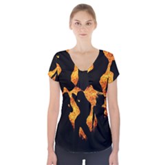 Shadow Heart Love Flame Girl Sexy Pose Short Sleeve Front Detail Top