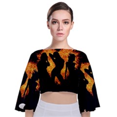 Shadow Heart Love Flame Girl Sexy Pose Tie Back Butterfly Sleeve Chiffon Top